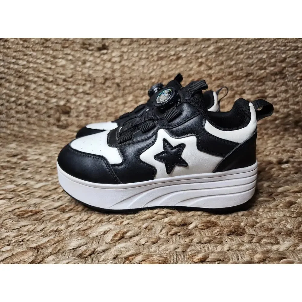 Roller Skate Shoes Kids Fashion Unisex Sport Sneaker Black & White Size 2.5 US